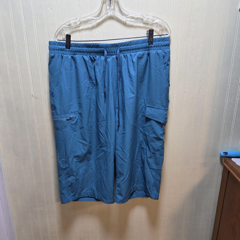 SANTINY Cargo Shorts Mens 2XL Blue Stretch Microfiber 12" Inseam Elastic Waist
